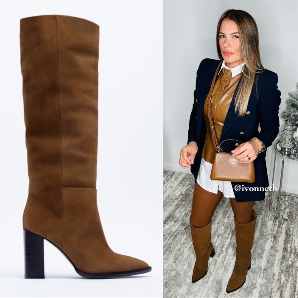 Zara heeled suede boots